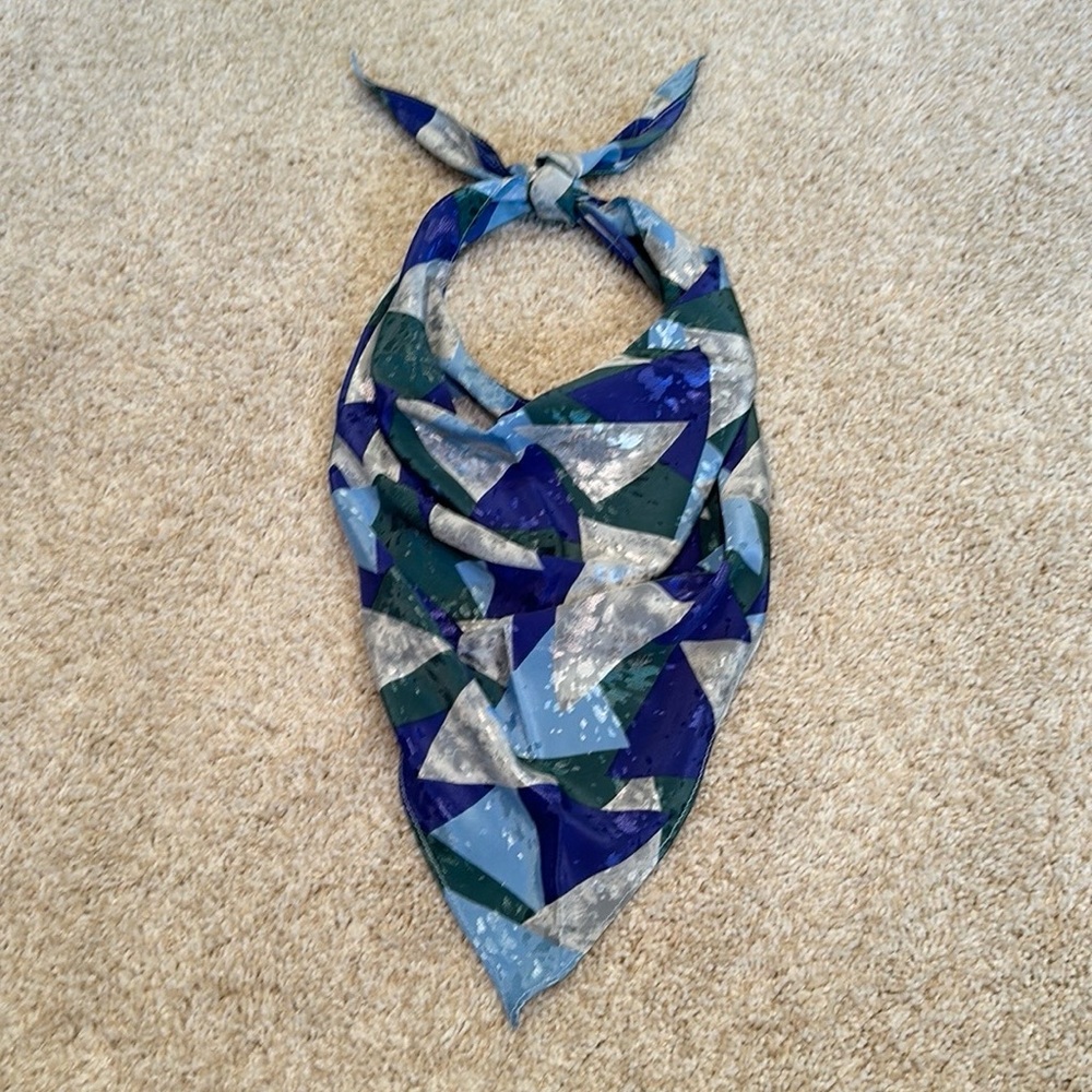 Vintage blue and green geometric scarf